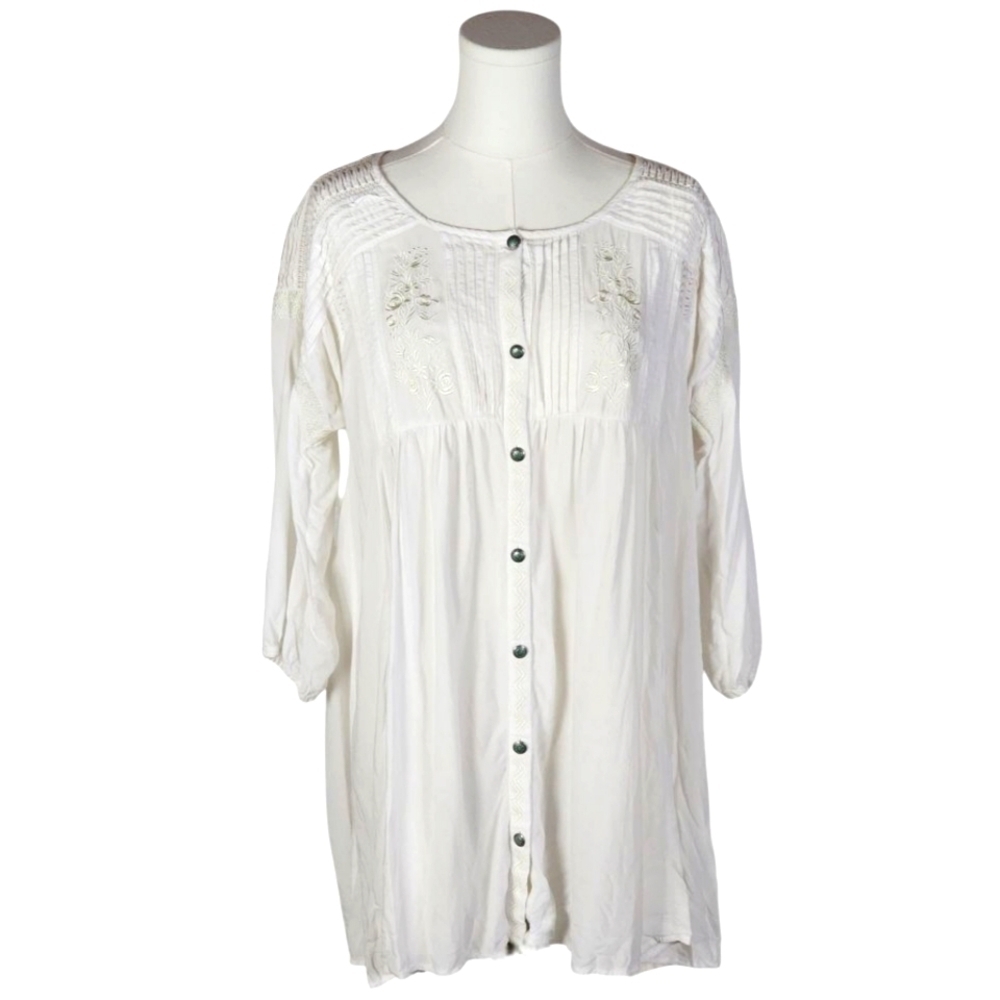 Tasha Polizzi White Embroidered Pintuck Lace Boho Tunic Blouse S - Picture 2 of 15